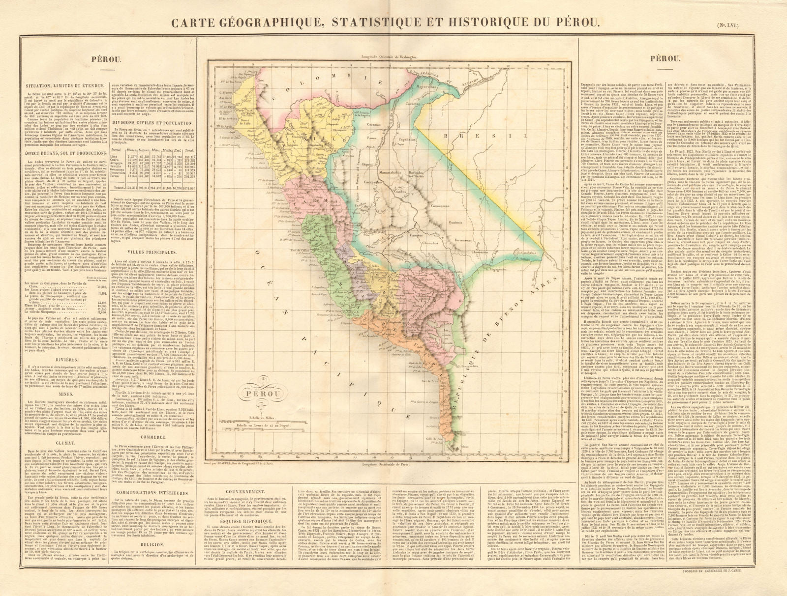'Pérou'. Newly independent Peruvian Republic. Includes Arica. BUCHON 1825 map